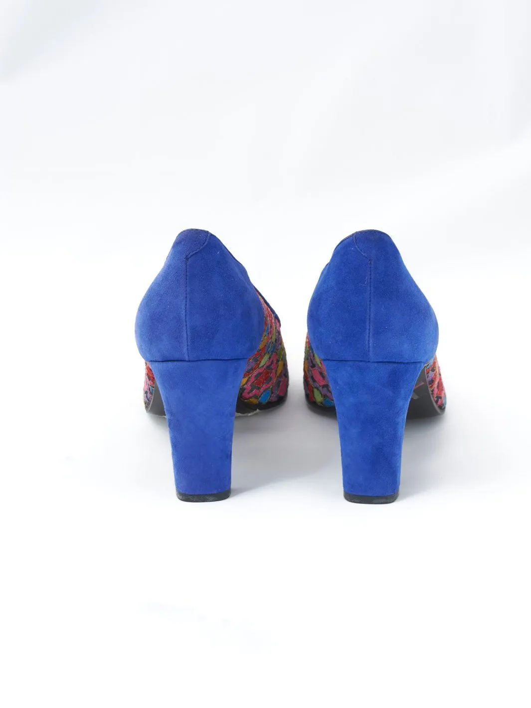 1980s René Caovilla pumps in blue sued and openwork fabric