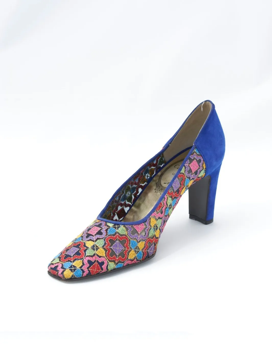 1980s René Caovilla pumps in blue sued and openwork fabric