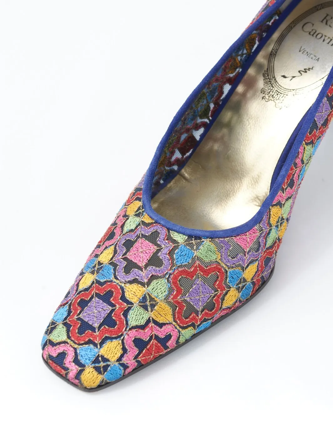 1980s René Caovilla pumps in blue sued and openwork fabric