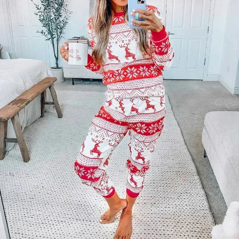 2023 New Winter Christmas Family Pajamas Set Mom Dad Kids Baby Matching Outfits Elk Print Casual Soft Sleepwear Xmas Look Pyjama