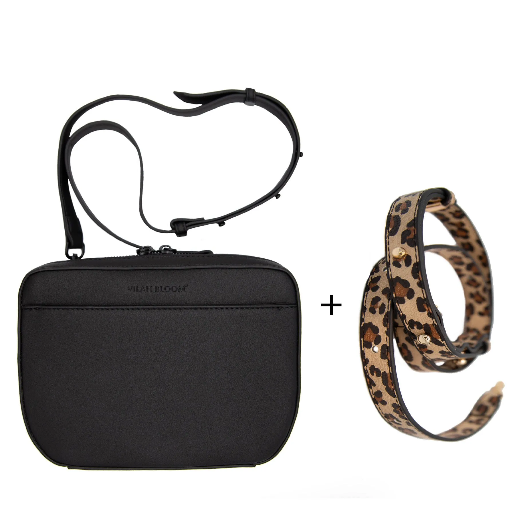 3-n-1 Crossbody- Matte Black w/Modern Leopard Strap