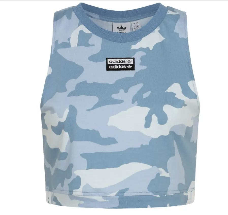 adidas  |Camouflage Sleeveless Cotton Logo Cropped Tops Baby Tees