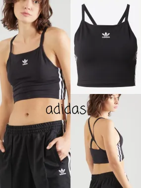 adidas  |Stripes Casual Style Plain Cotton Logo Cropped Tops