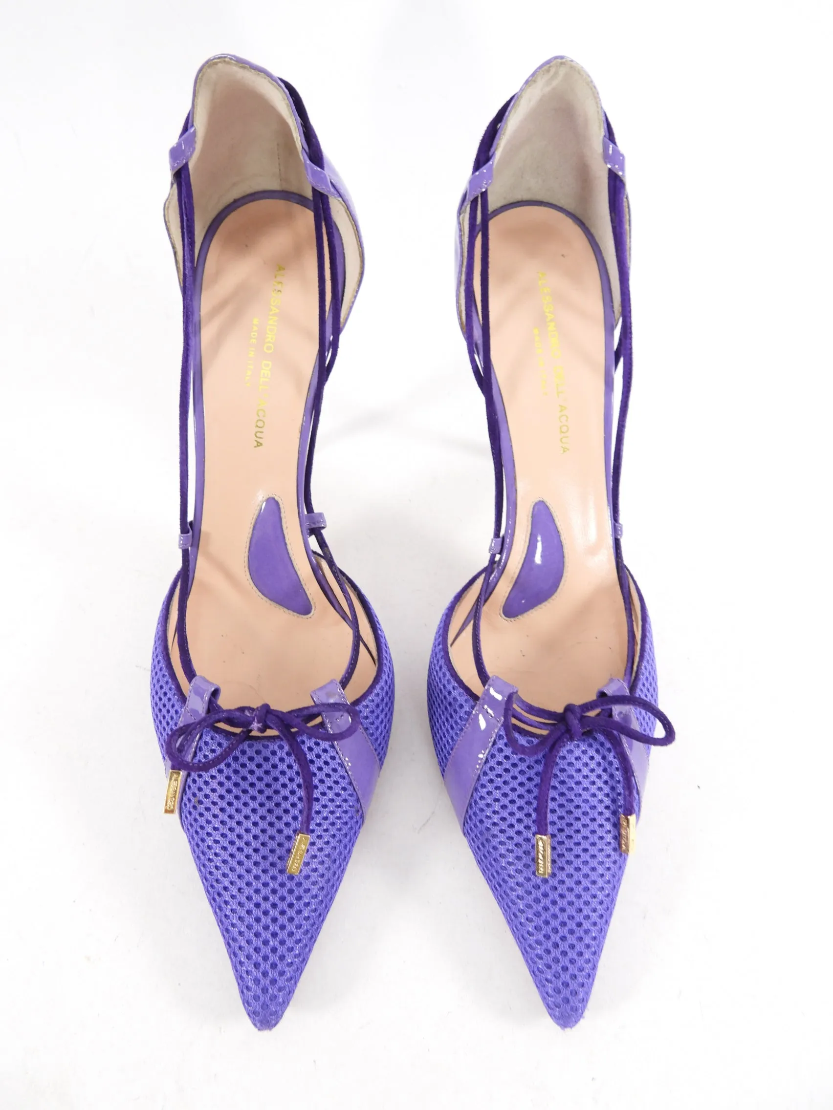 Alessandro dell Acqua Purple Mesh Pointed Kitten Heel Pumps - 39