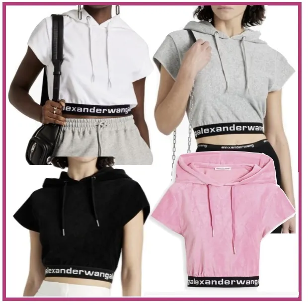 Alexander Wang  |Corduroy Plain Cotton Short Sleeves Logo Cropped Tops