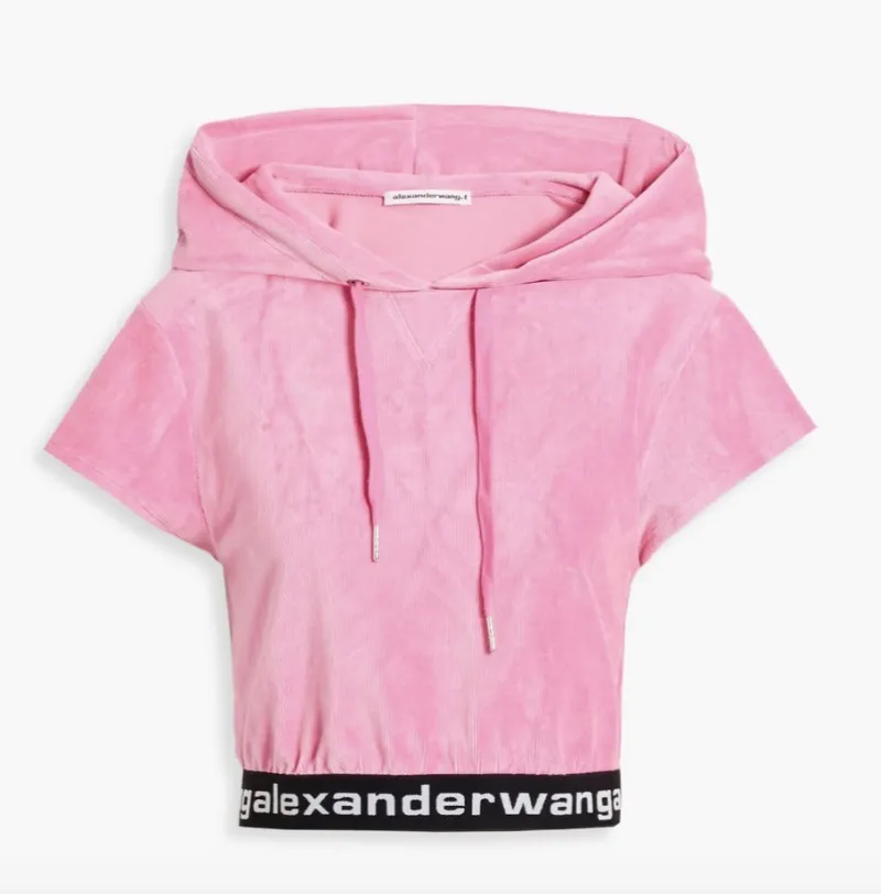 Alexander Wang  |Corduroy Plain Cotton Short Sleeves Logo Cropped Tops