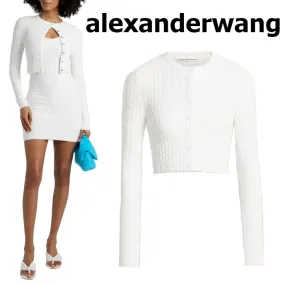 Alexander Wang  |Nylon Long Sleeves Plain Cotton Logo Cropped Tops Cardigans