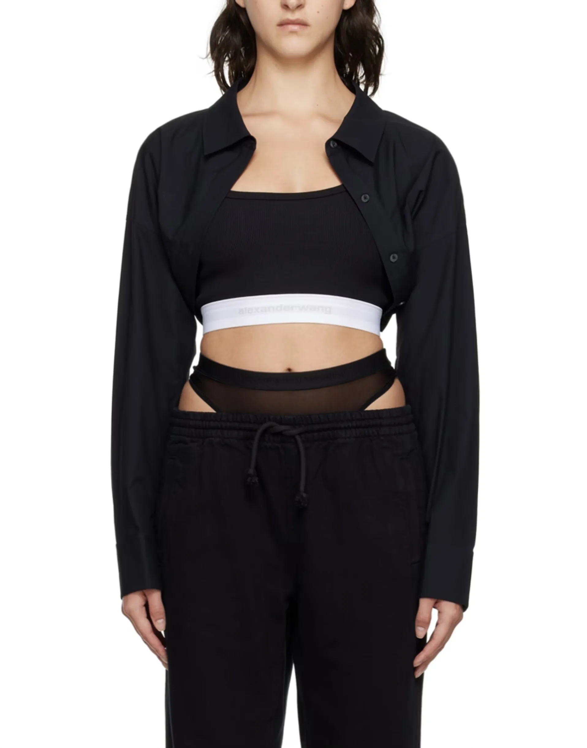 Alexander Wang  |Nylon Long Sleeves Plain Cotton Logo Cropped Tops