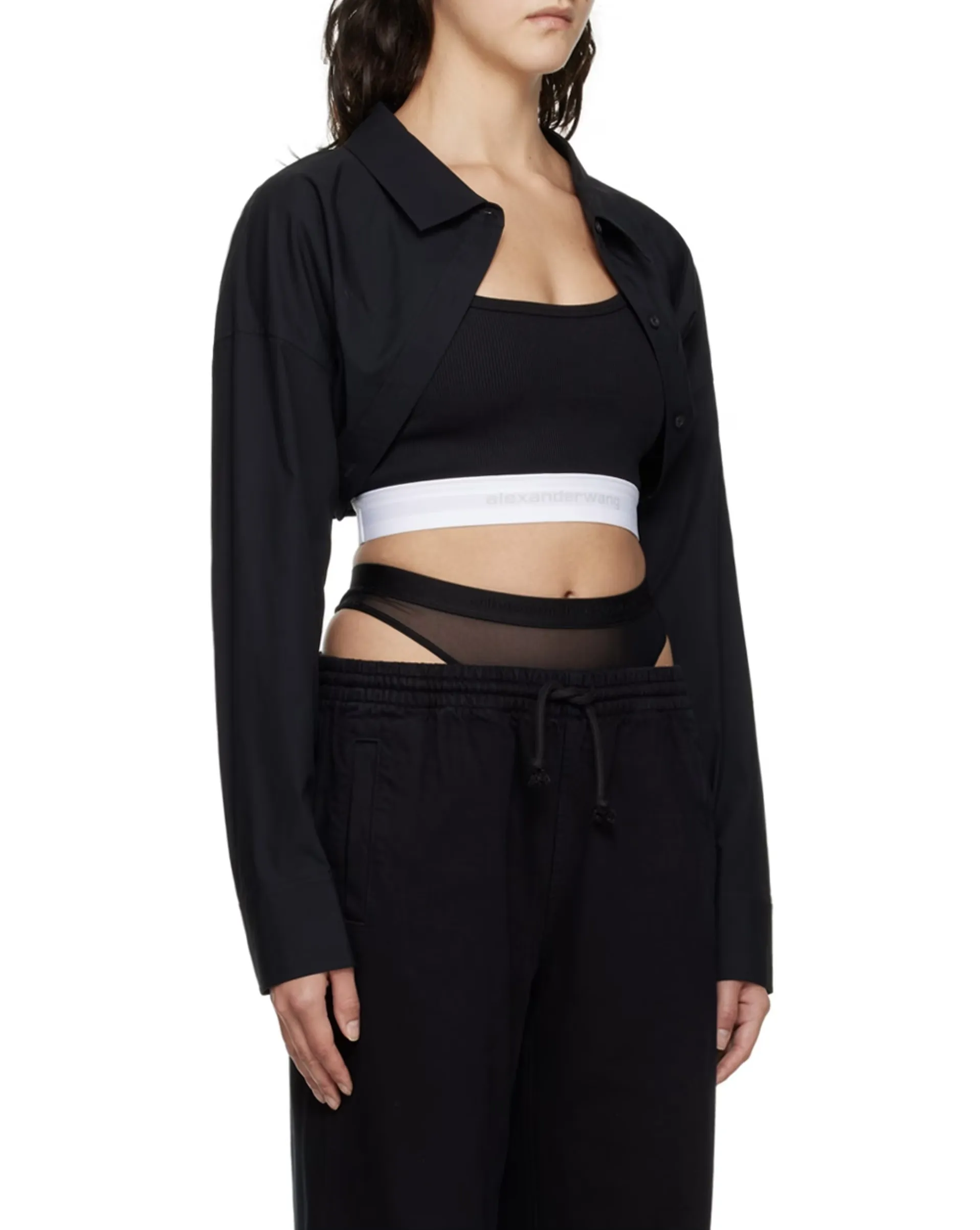 Alexander Wang  |Nylon Long Sleeves Plain Cotton Logo Cropped Tops