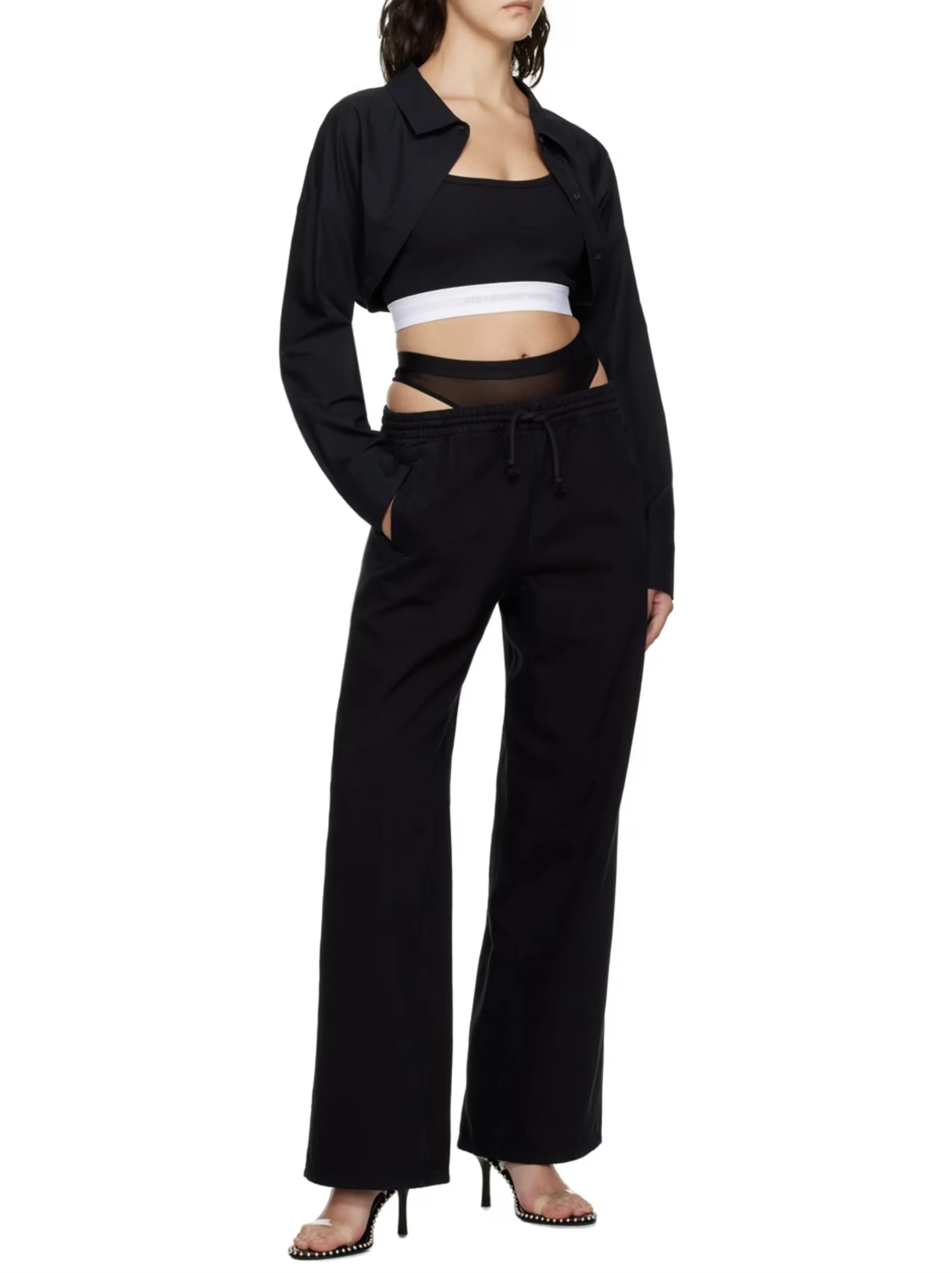 Alexander Wang  |Nylon Long Sleeves Plain Cotton Logo Cropped Tops