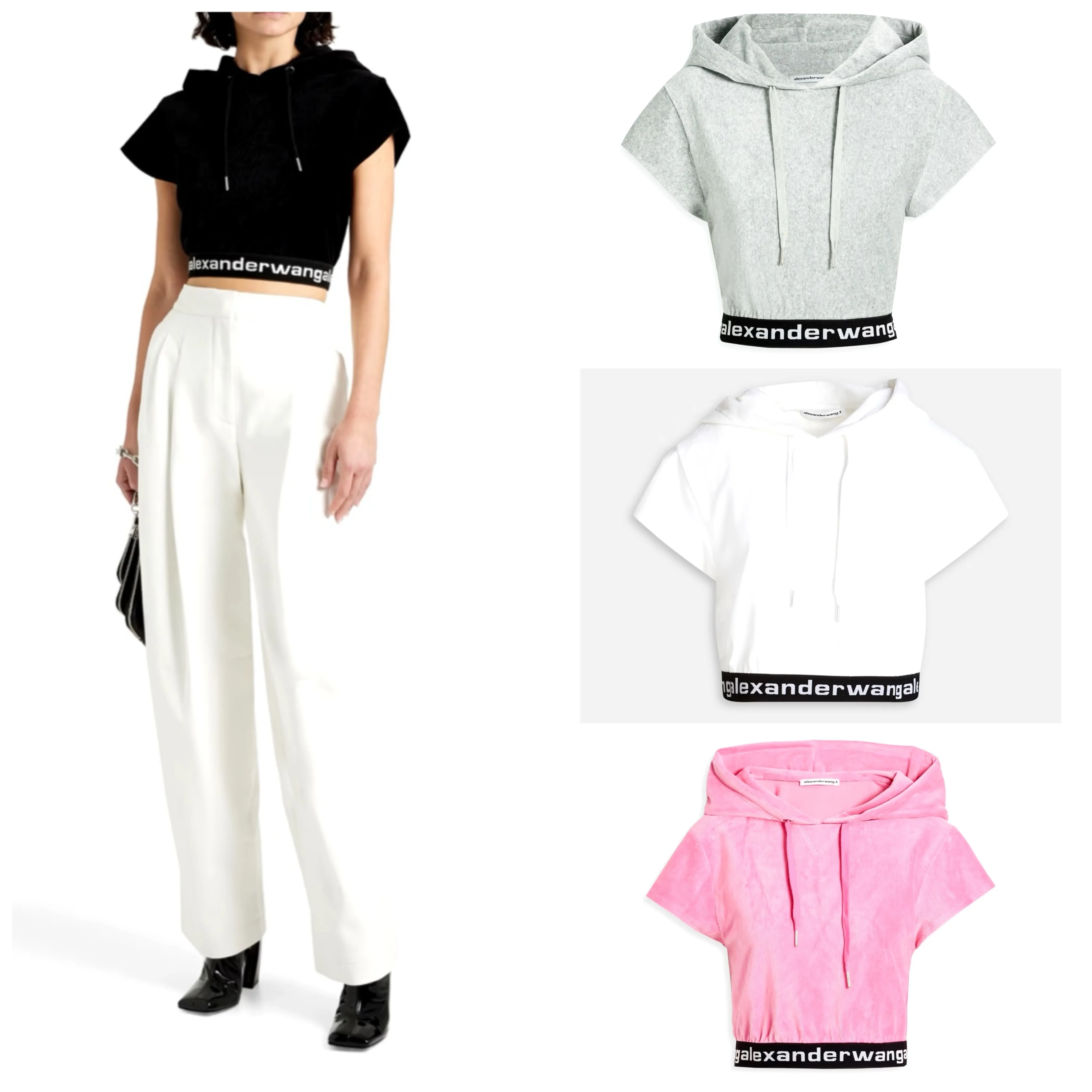 Alexander Wang  |Plain Short Sleeves Logo Cropped Tops Hoodies & Sweatshirts