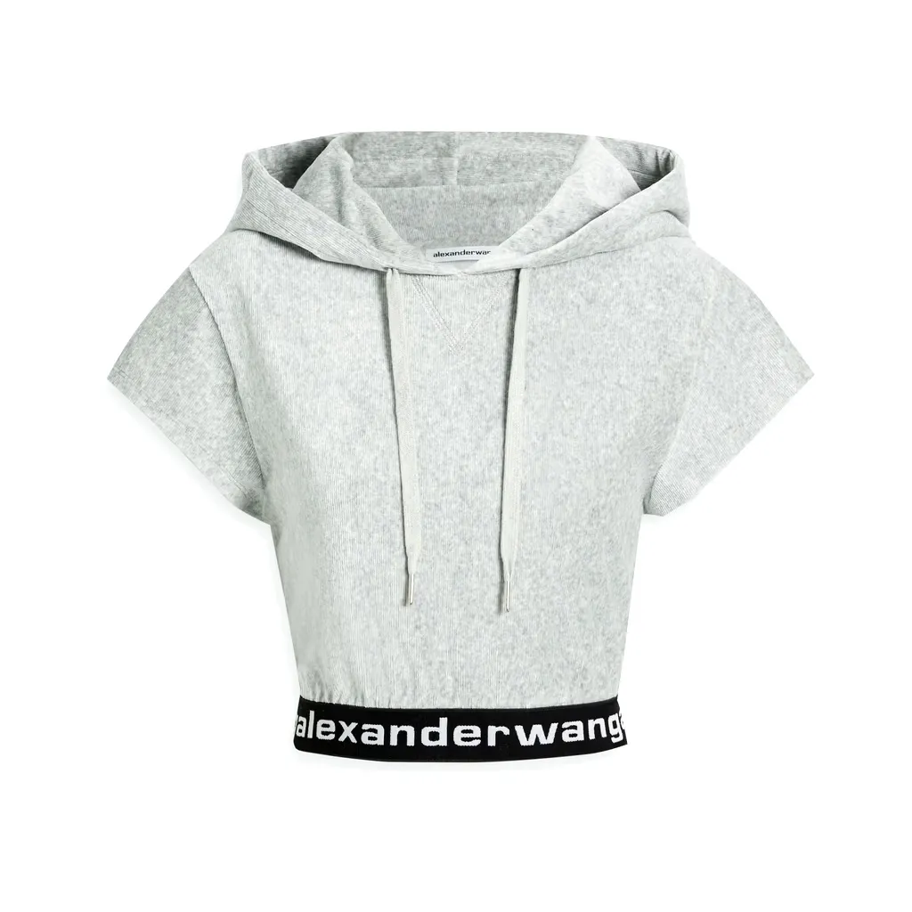 Alexander Wang  |Plain Short Sleeves Logo Cropped Tops Hoodies & Sweatshirts