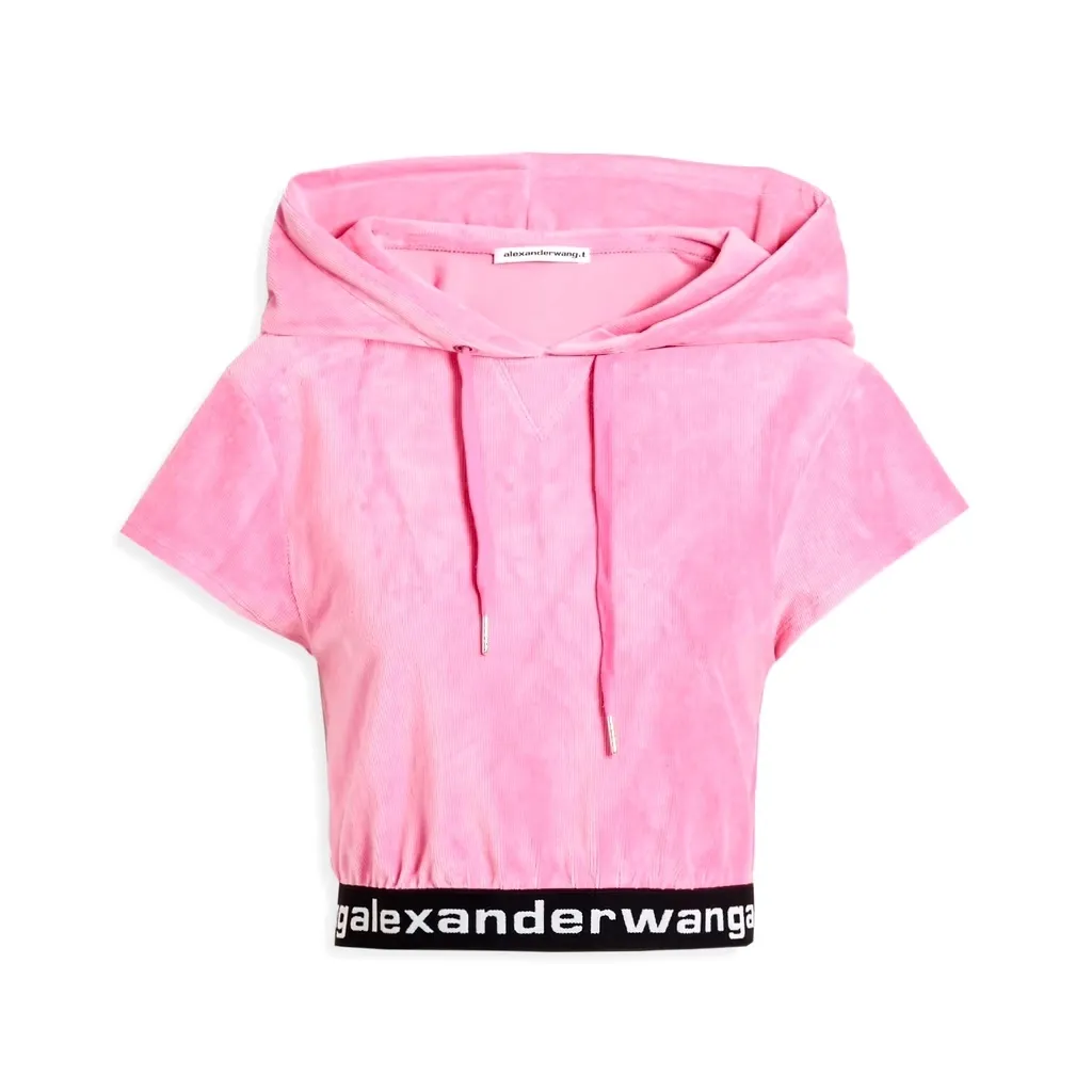 Alexander Wang  |Plain Short Sleeves Logo Cropped Tops Hoodies & Sweatshirts