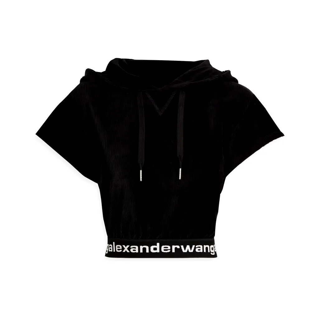 Alexander Wang  |Plain Short Sleeves Logo Cropped Tops Hoodies & Sweatshirts