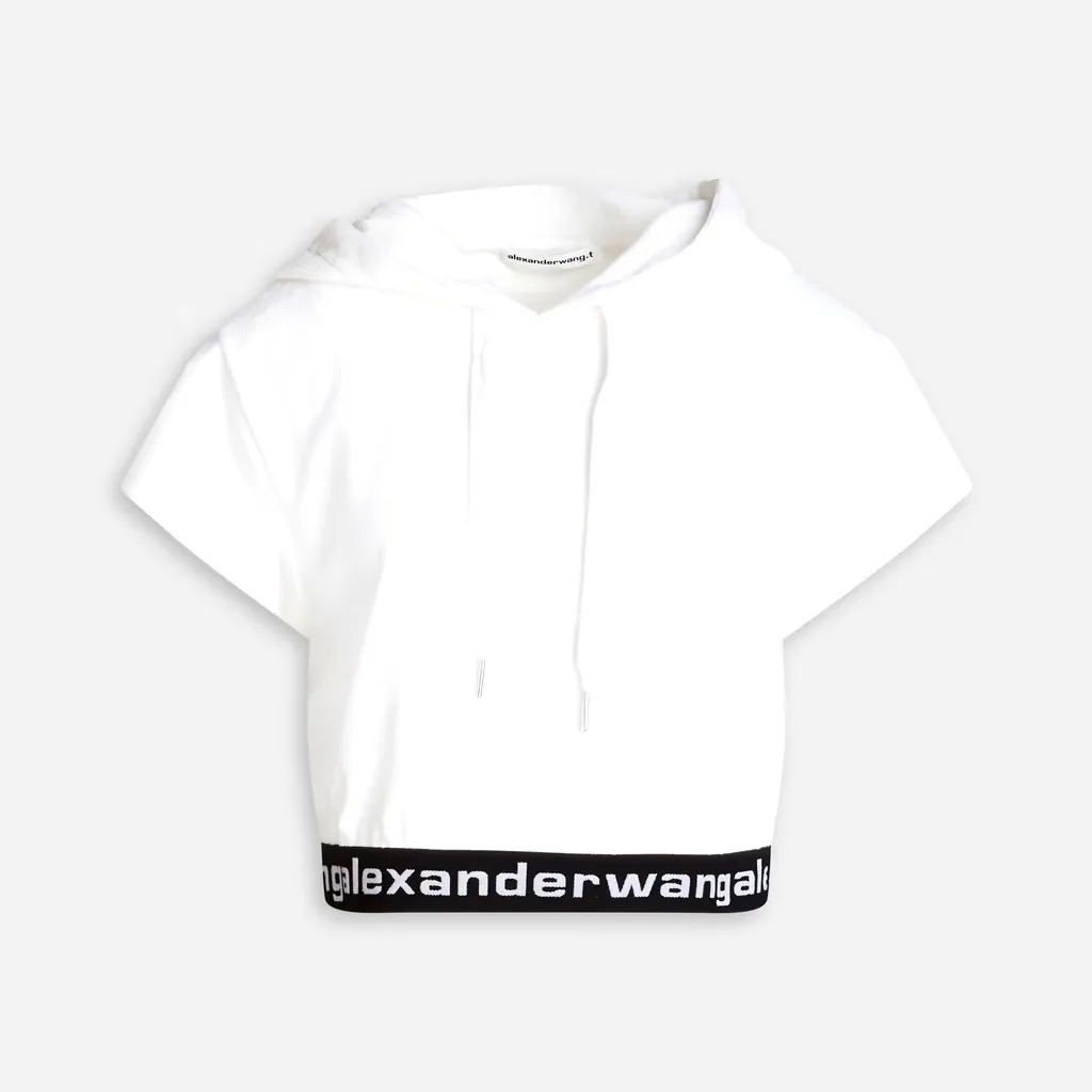 Alexander Wang  |Plain Short Sleeves Logo Cropped Tops Hoodies & Sweatshirts