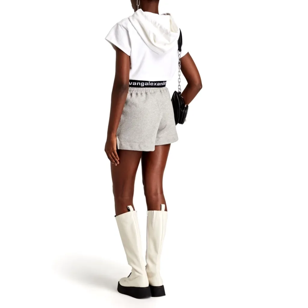 Alexander Wang  |Plain Short Sleeves Logo Cropped Tops Hoodies & Sweatshirts