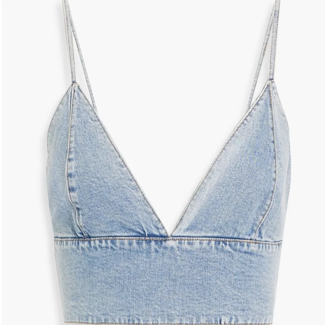 Alice+Olivia  |Casual Style Denim Sleeveless Plain Cotton Cropped Tops