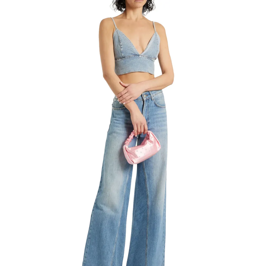 Alice+Olivia  |Casual Style Denim Sleeveless Plain Cotton Cropped Tops