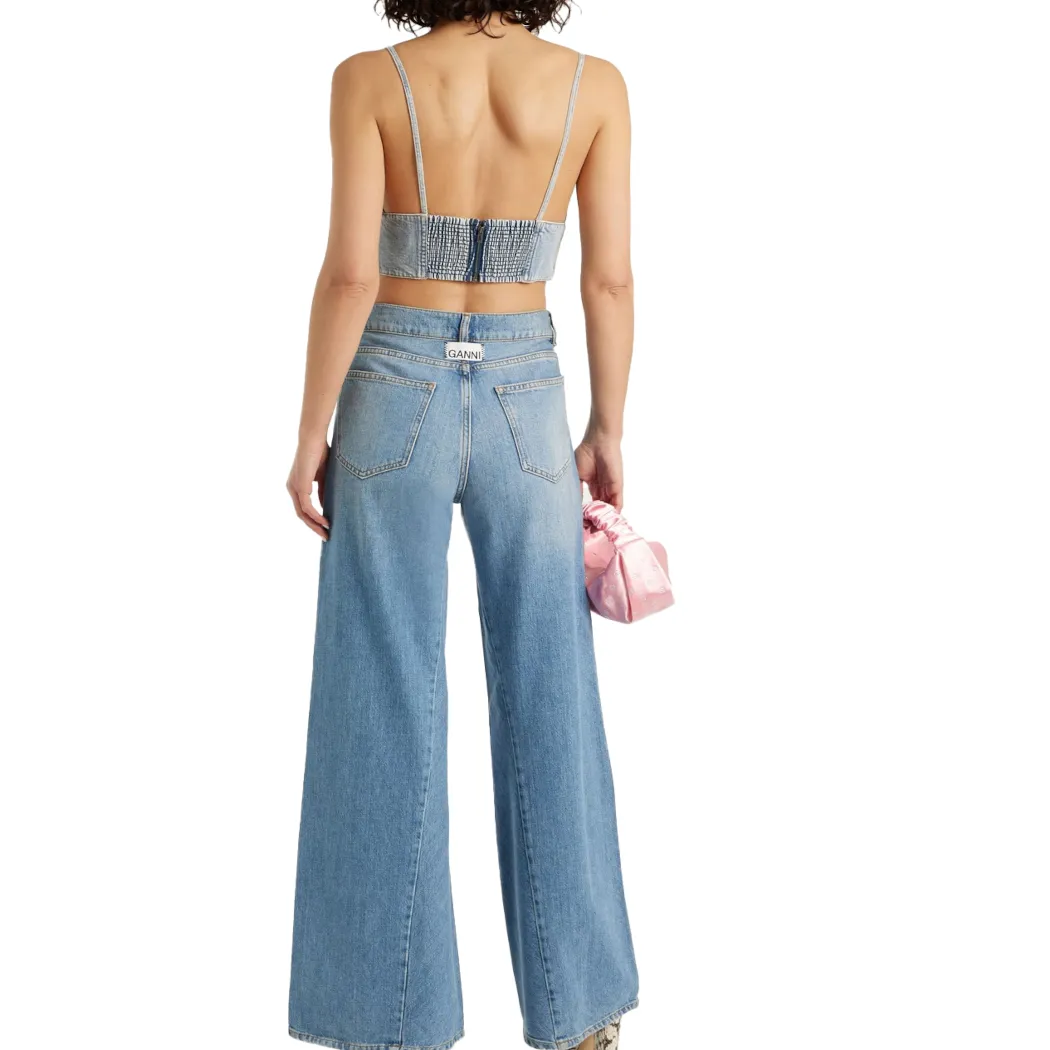 Alice+Olivia  |Casual Style Denim Sleeveless Plain Cotton Cropped Tops