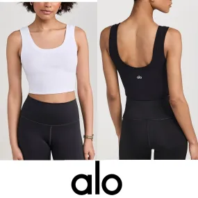 ALO Yoga  |Rib Plain Logo Loungewear Cropped Tops Tanks & Camisoles