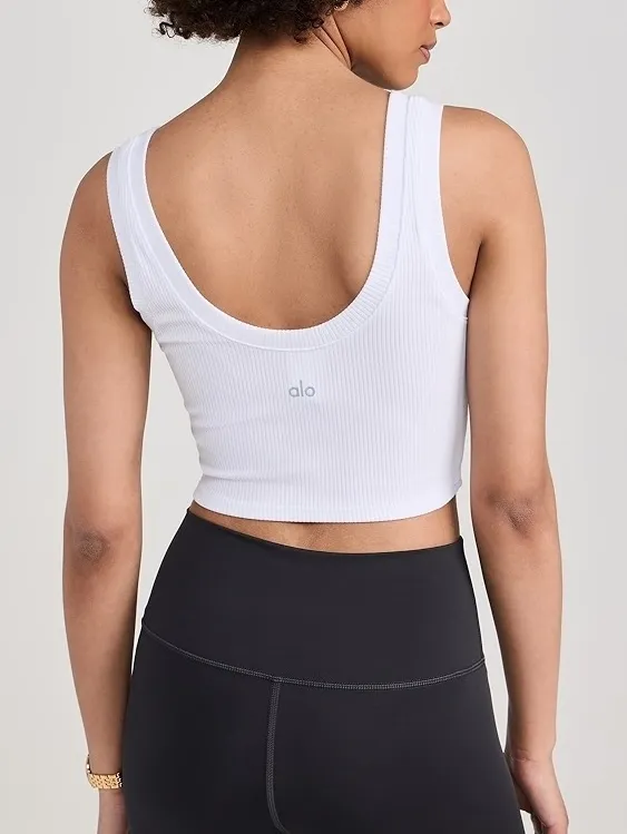 ALO Yoga  |Rib Plain Logo Loungewear Cropped Tops Tanks & Camisoles