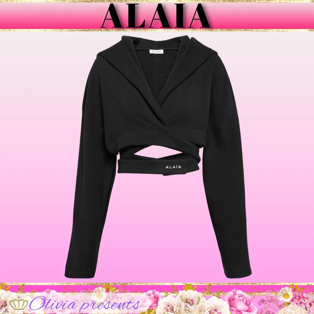 Azzedine Alaia  |Long Sleeves Plain Cotton Logo Cropped Tops