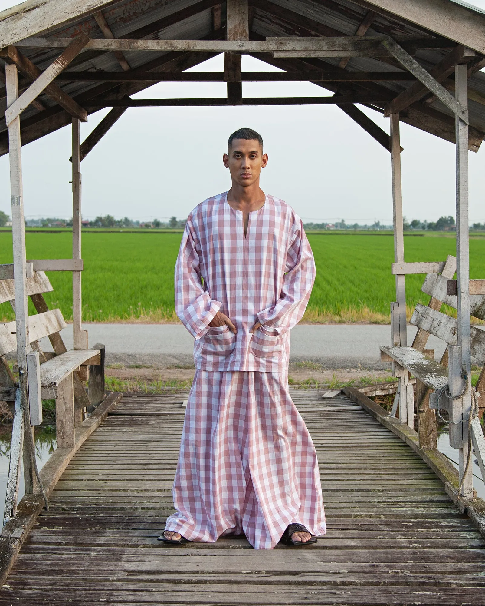 Baju Melayu Oversaiz Berpetak (Dusty Pink)