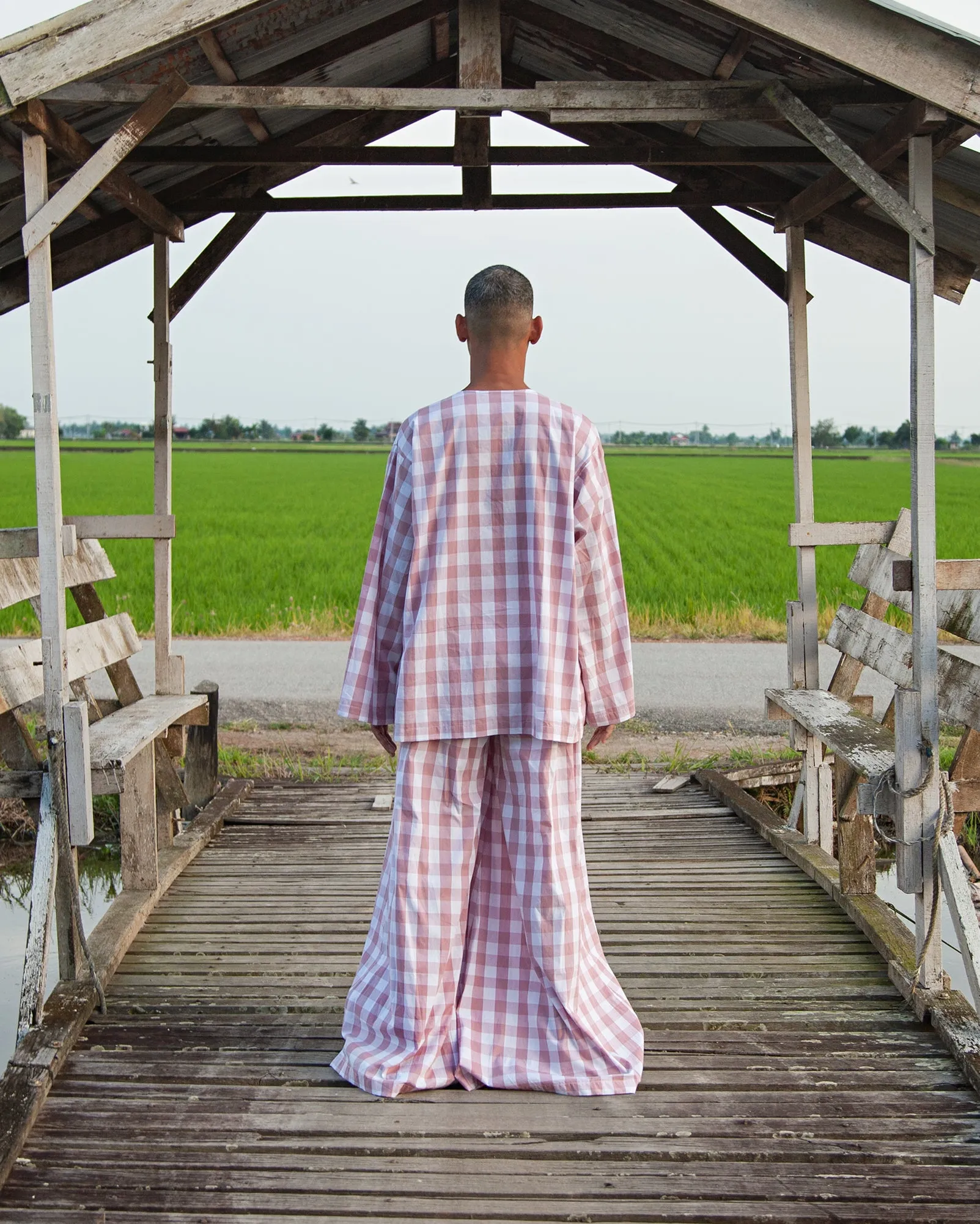 Baju Melayu Oversaiz Berpetak (Dusty Pink)