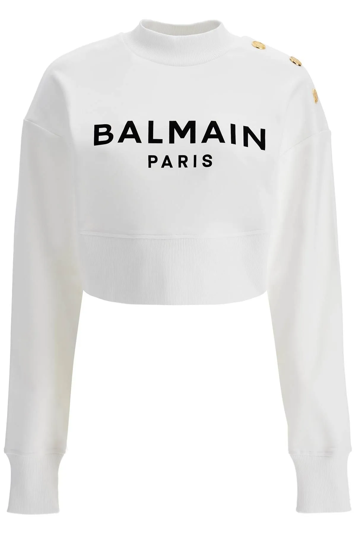 BALMAIN  |Crew Neck Long Sleeves Cotton Logo Cropped Tops