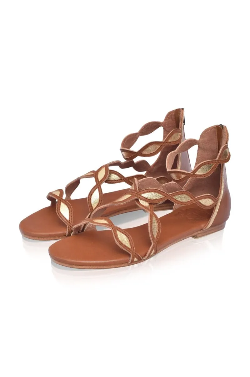 Blossom Leather Sandals in Black and Beige