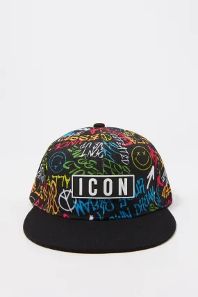 Boys Icon Rubber Patch Graffiti Print Baseball Cap