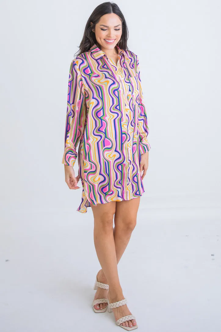 Bright Geometric Shirt Dress