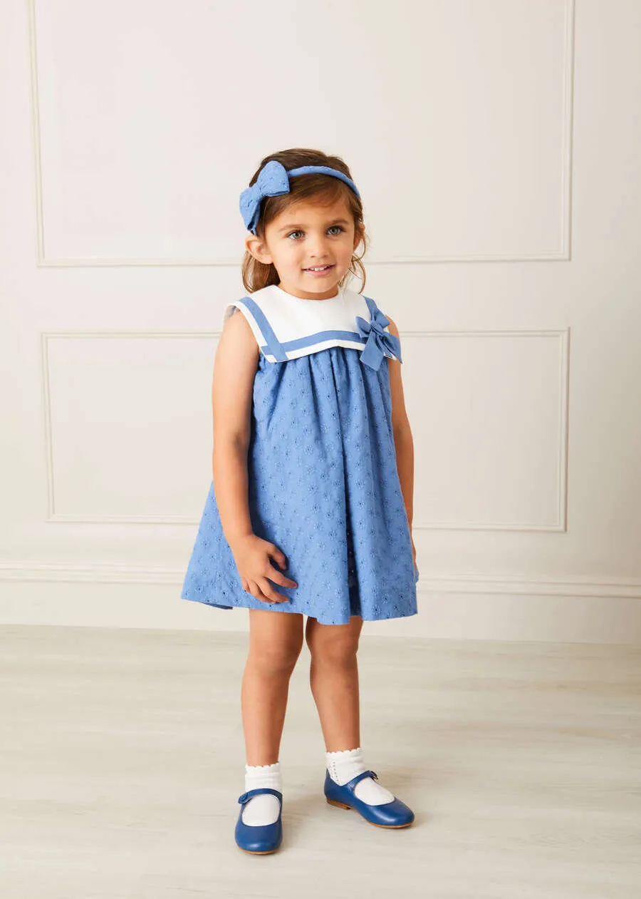 Broderie Anglaise Sleeveless Trapeze Dress in Blue (12mths-10yrs)