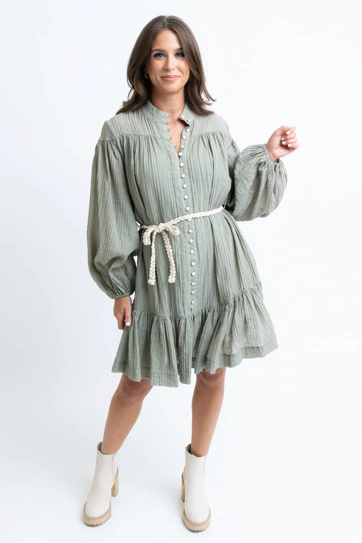 Button Up Rope Tie Dress