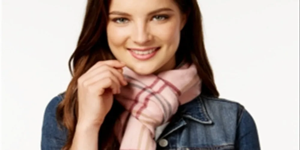 Cejon Women's Grid Pattern Woven Scarf Pink Size Regular