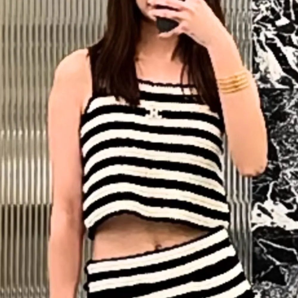 CELINE  |Stripes Bi-color Cotton Logo Cropped Tops Tanks & Camisoles