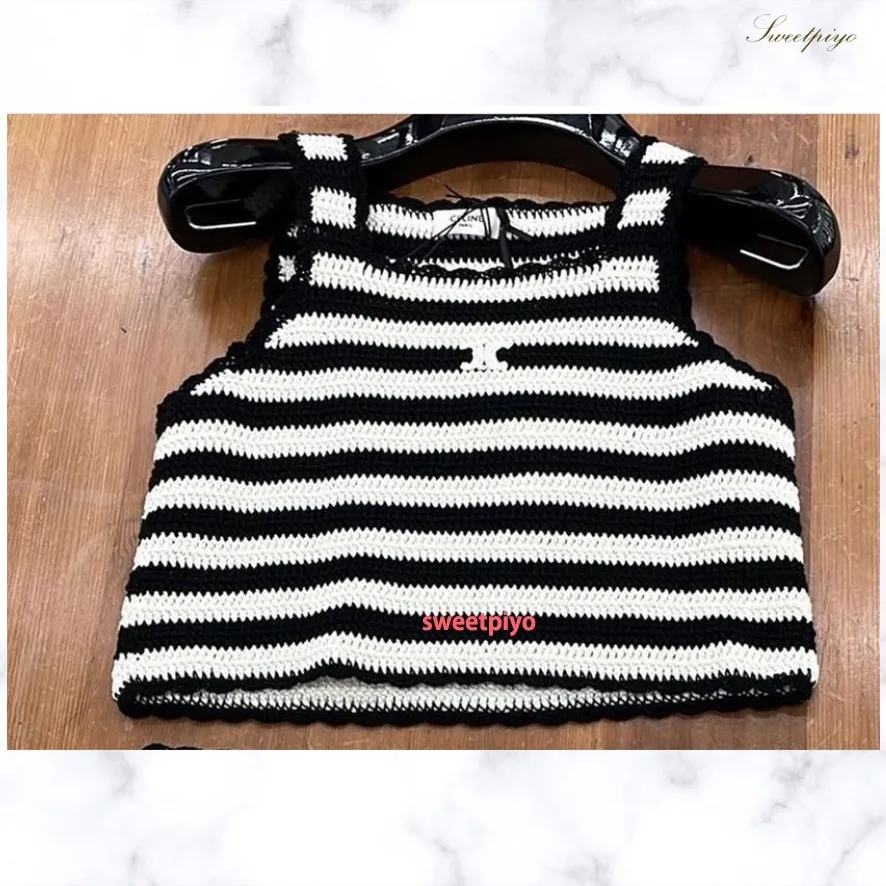 CELINE  |TRIOMPHE STRIPED CROP TOP IN CROCHETED COTTON