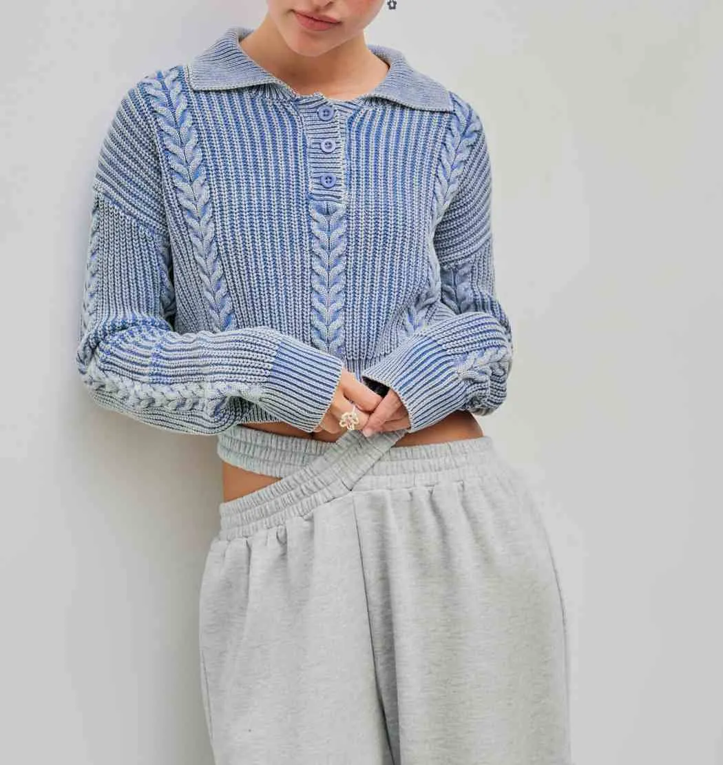 Cider  |Casual Style Long Sleeves Plain Cotton Cropped Tops