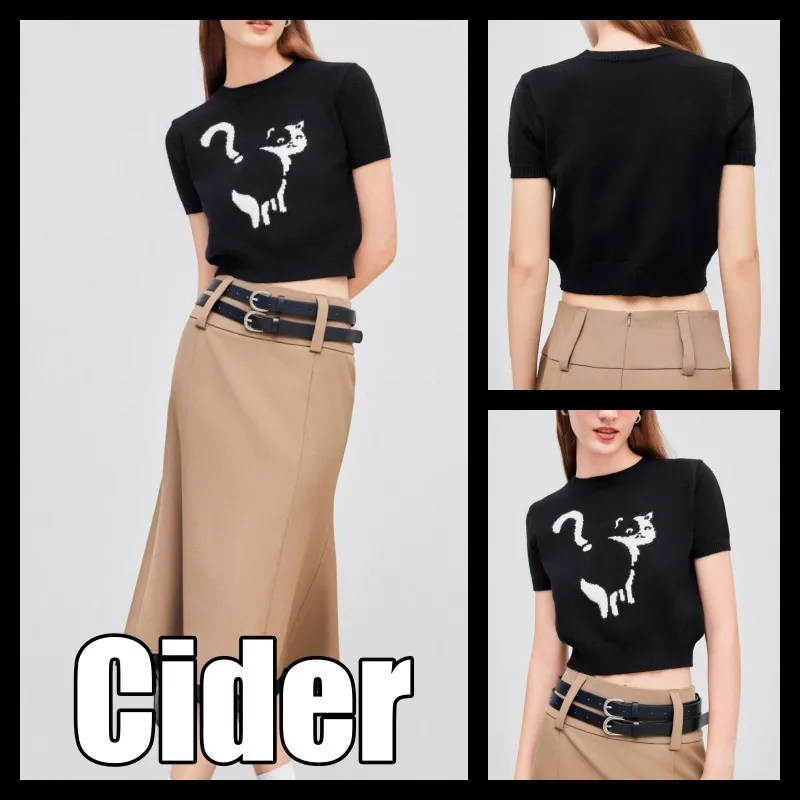 Cider  |Casual Style Nylon Short Sleeves Cropped Tops