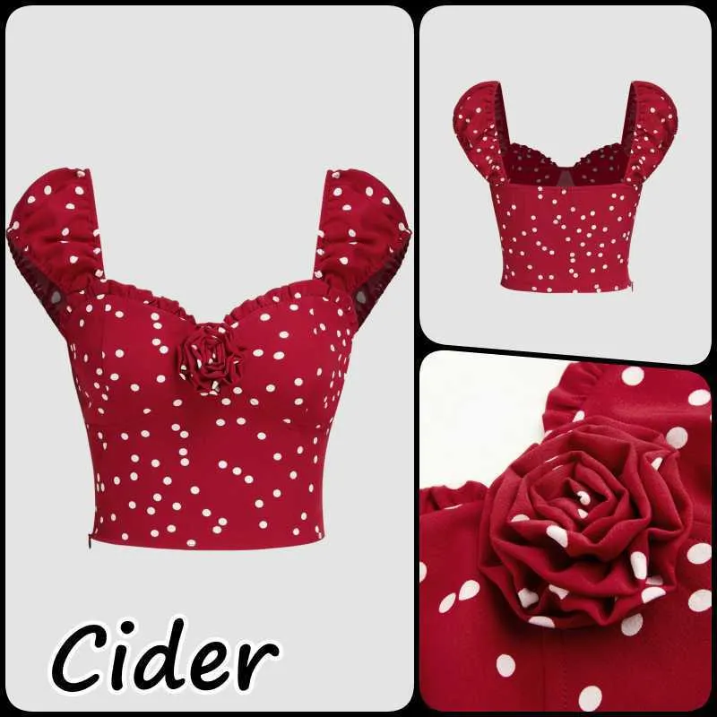 Cider  |Dots Casual Style Sleeveless Cropped Tops Tanks & Camisoles