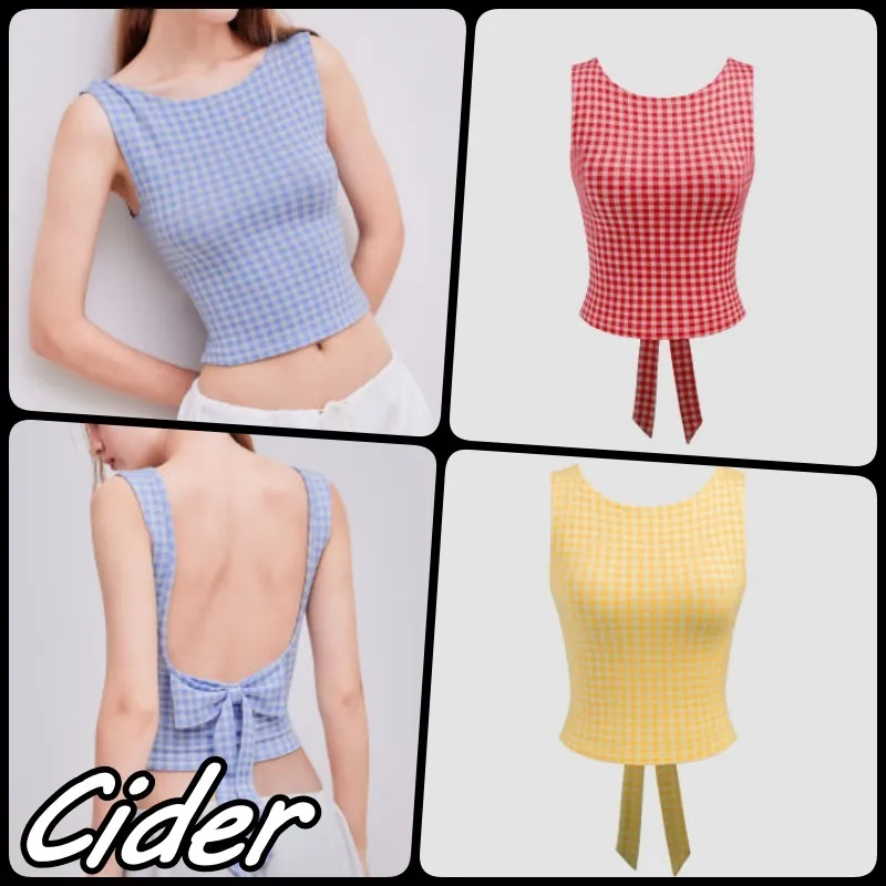 Cider  |Gingham Boat Neck Cropped Tops Tanks & Camisoles