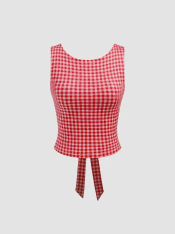 Cider  |Gingham Boat Neck Cropped Tops Tanks & Camisoles