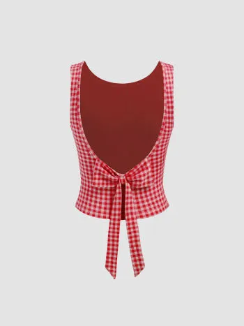 Cider  |Gingham Boat Neck Cropped Tops Tanks & Camisoles