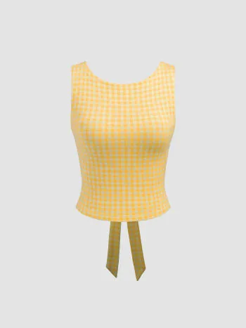 Cider  |Gingham Boat Neck Cropped Tops Tanks & Camisoles