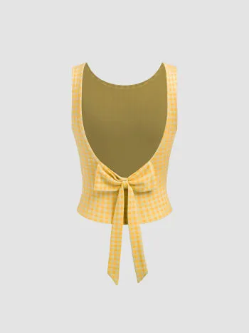 Cider  |Gingham Boat Neck Cropped Tops Tanks & Camisoles