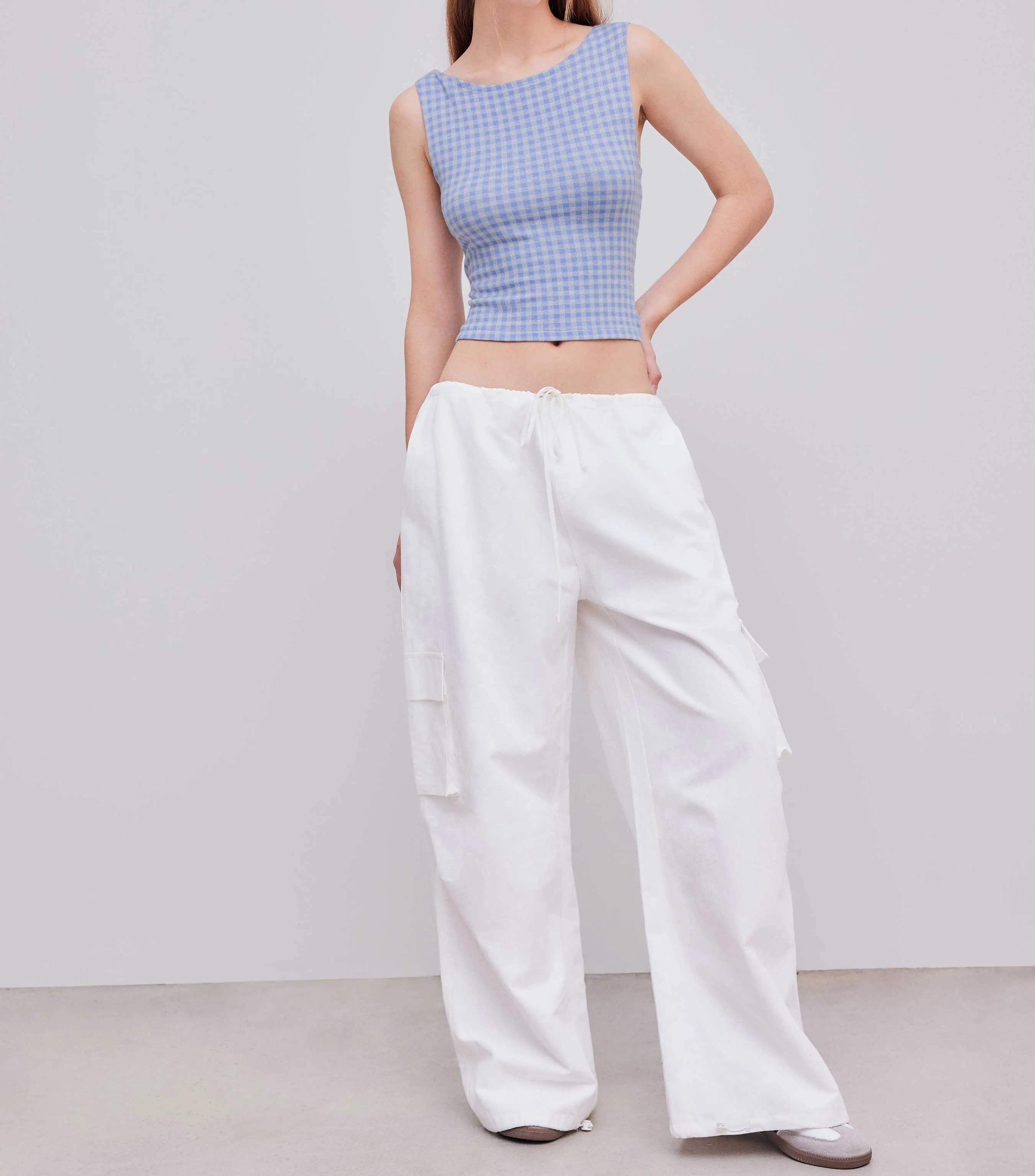 Cider  |Gingham Boat Neck Cropped Tops Tanks & Camisoles