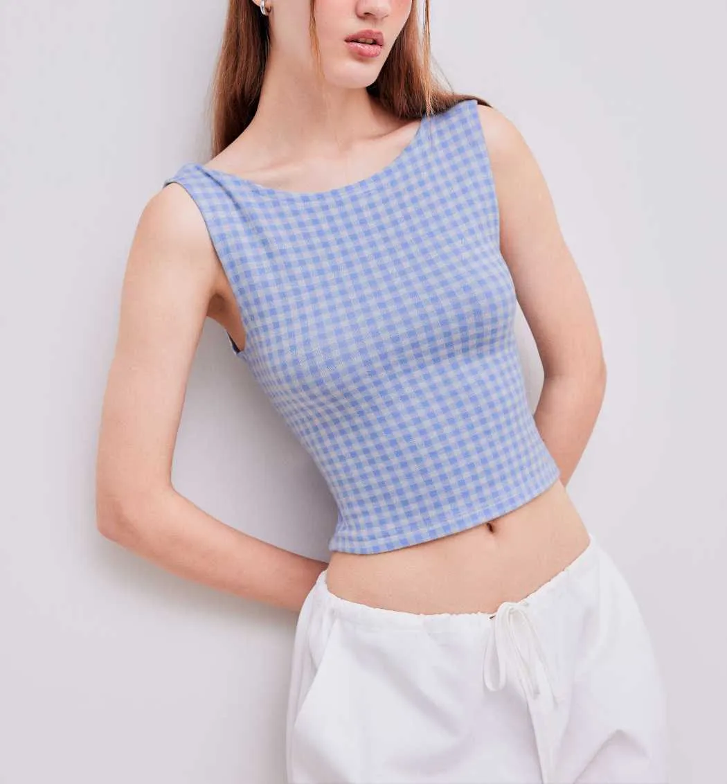 Cider  |Gingham Boat Neck Cropped Tops Tanks & Camisoles