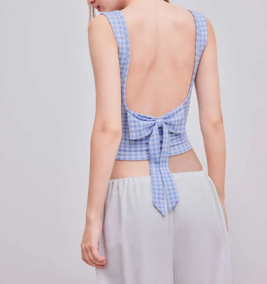 Cider  |Gingham Boat Neck Cropped Tops Tanks & Camisoles