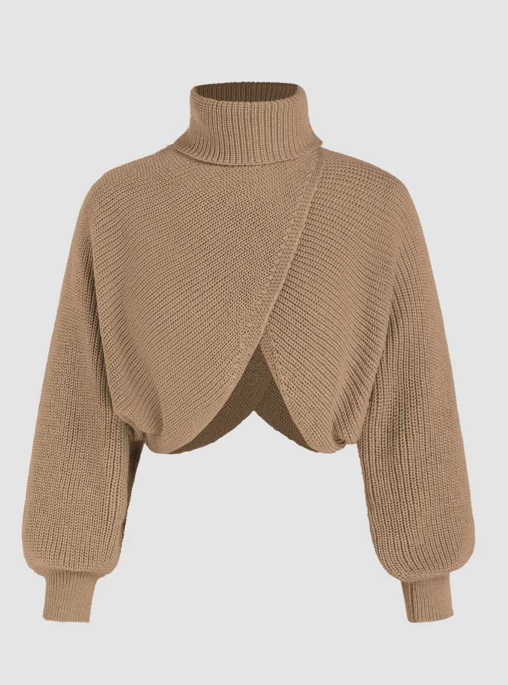 Cider  |Long Sleeves Plain High-Neck Cropped Tops V-neck & Crew neck