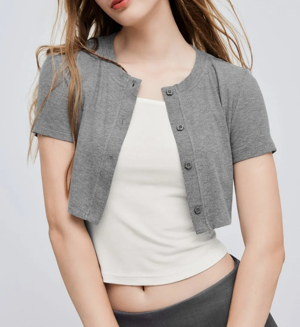 Cider  |Plain Short Sleeves Cropped Tops Cardigans